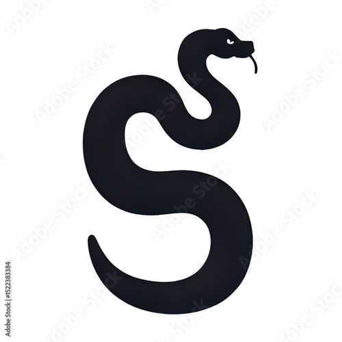 Stylized Black Serpent Silhouette with Tongue Out, Representing Danger or Mysticism