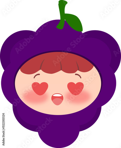 Cute Head Grape Characters Happy Blush