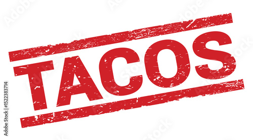 TACOS text on red rectangle stamp sign.