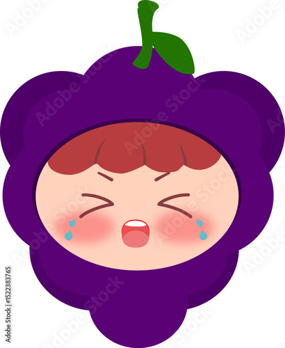 Cute Head Grape Characters Crying