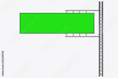 The green screnn Hanging LED Mockup in the column for advertising light box on the street, Digital Grenn screen LED technology for realistic hanging screen