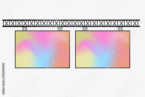 Two LED Screens Mockup in the column for advertising light box cross the street, A realistic 2 hanging LED screens. and Illuminated technology lightbox