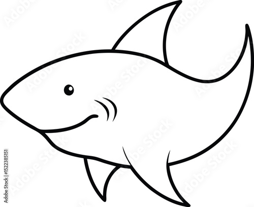 Adorable Cartoon Shark Illustration  Line Art Drawing of a Friendly Sea Predator