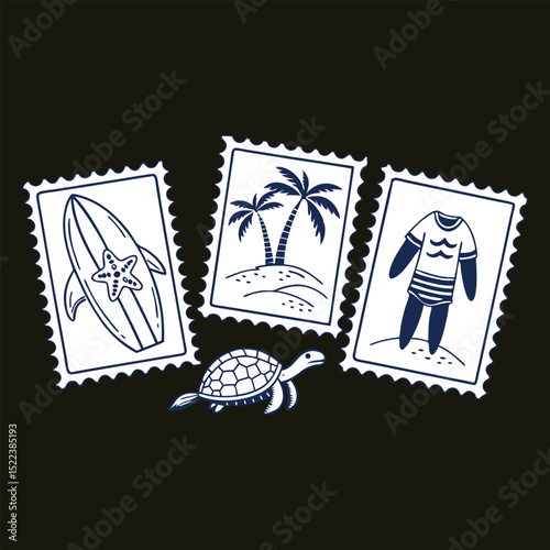Surf's Up Tropical Summer Vacation Postage Stamps Design