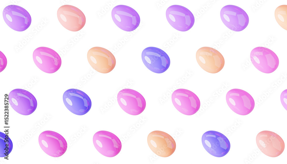 3d pattern of colorful Easter eggs on beige background top view. Abstract render backdrop of happy spring holiday with glossy rainbow colored egg texture, light refraction and shadow 3d pattern of colorful Easter eggs on beige background top view. Abstract render backdrop of happy spring holiday with glossy rainbow colored egg texture, light refraction and shadow