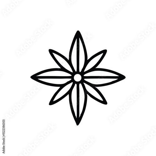 Elegant Floral Design Eight-Petal Flower Line Art Illustration
