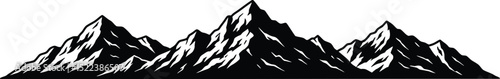 Striking black and white mountain range silhouette depicting rugged peaks and natural beauty