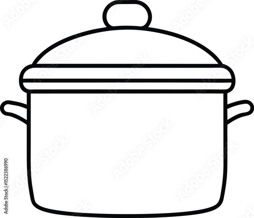 Simple Line Drawing of a Covered Cooking Pot Kitchen Essentials Illustration