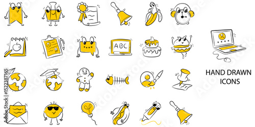 Hand Drawn simple concept 24 hand drawn color icons set .Vector illustration.	