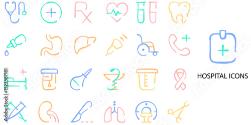 Hospital simple concept 24 color icons set .Vector illustration.	