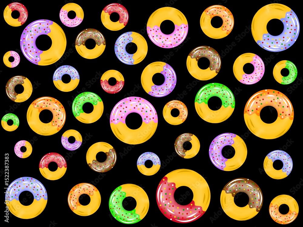 Fototapeta premium Seamless Pattern of Glazed Donuts with Sprinkles