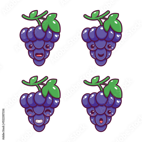 Vector cute and sweet grapes fruit mascot illustration design