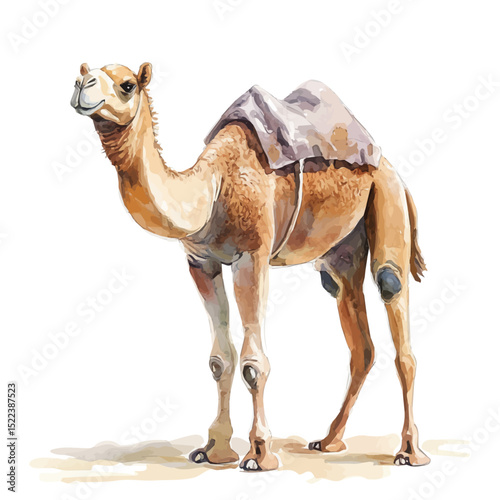 watercolor vector of Camel, high quality, isolated on a white background.