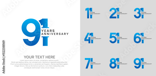 Anniversary logo set vector design, blue and black color for celebration event