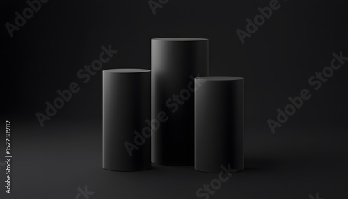 Three dark gray cylinders on a dark background.