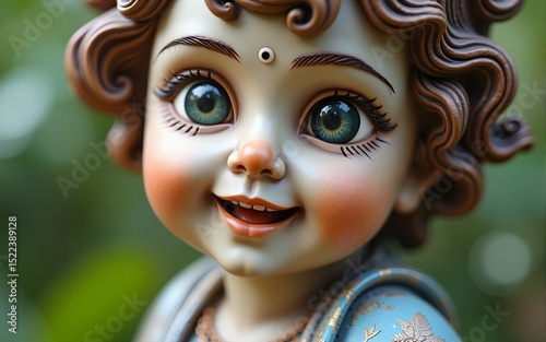 Decorative child statue detail with abstract design for statue sculpture theme, creative sculptural work, travel and human culture art concept. High quality