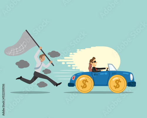  A businessman tries to chase after money, success, and wealth. The need for money, bait concept. Illustration Vector Cartoon.