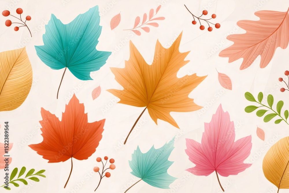 Fototapeta premium Colorful autumn leaves and berries creating a festive fall atmosphere