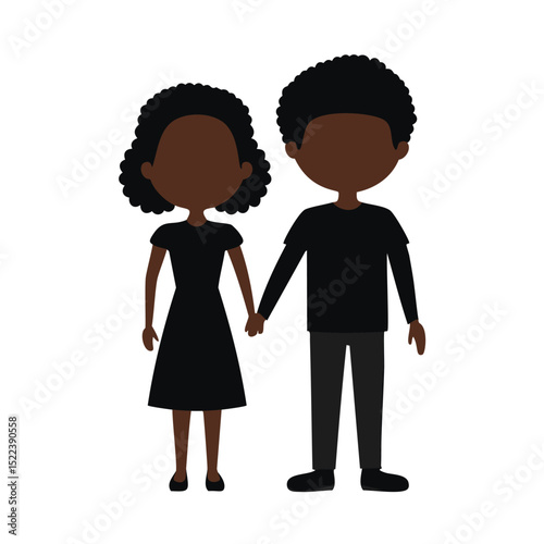 Black couple holding hands cartoon illustration