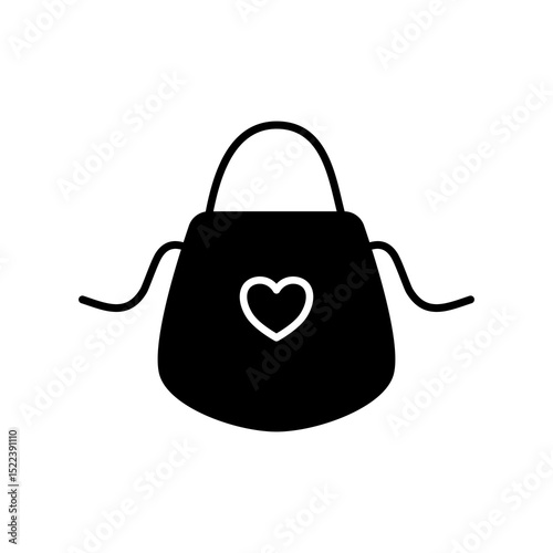 Children's apron icon, child's apron with heart emblem, black silhouettes of apron isolated on a white background. Vector Illustration design.