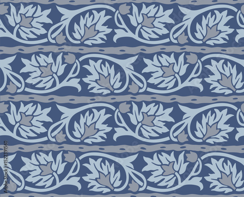 Japanese Wild Flower Stripe Vector Seamless Pattern