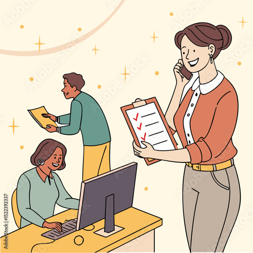 Teamwork office collaboration business success illustration