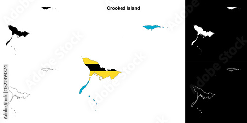 Crooked Island blank outline map set