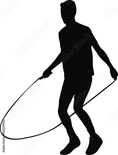 a young man jumping rope, silhouette vector