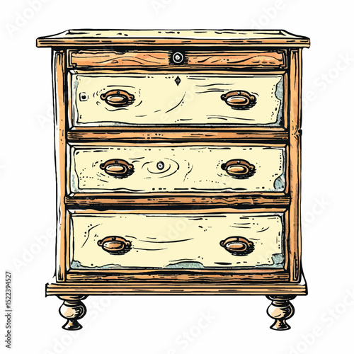 Vintage Chest of Drawers Hand-Drawn Illustration