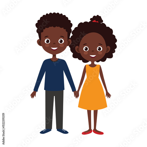Happy african american boy and girl holding hands