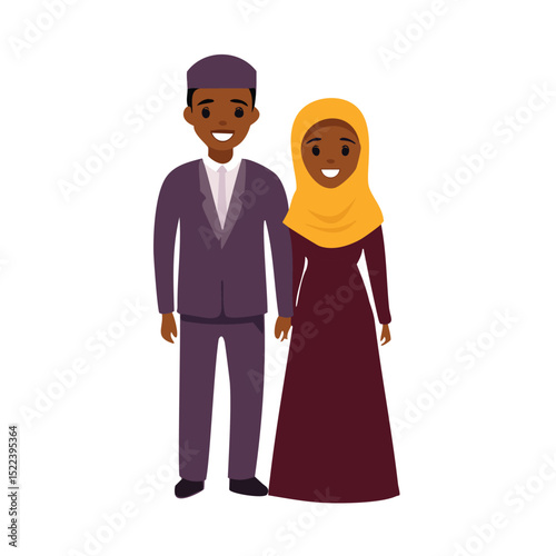 Happy african muslim couple in traditional attire