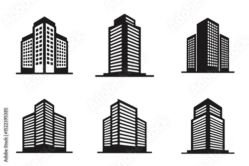 A comprehensive set of vector city buildings perfect for illustrating urban skylines and business districts
