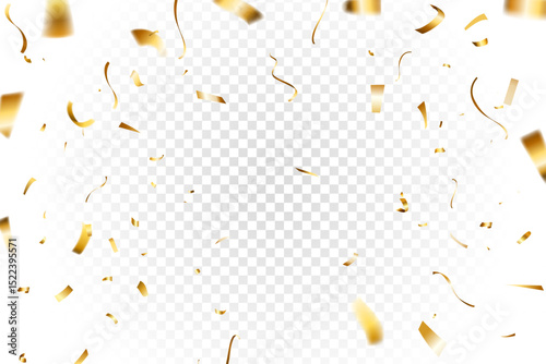 golden shiny confetti and ribbon explosion on trasnparent background