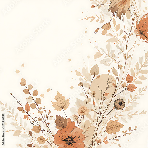 Minimalist Autumn Abstract Background with Organic Lines