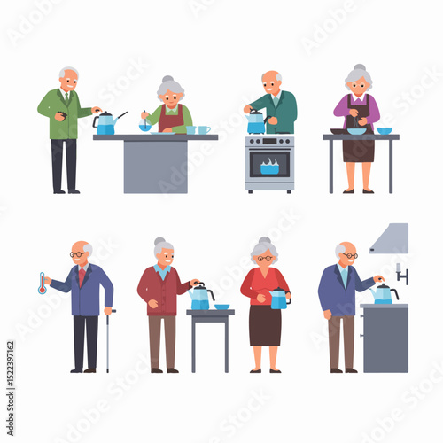 Seniors cooking and using kettle at home