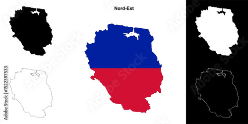Nord-Est department blank outline map set