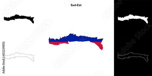 Sud-Est department blank outline map set