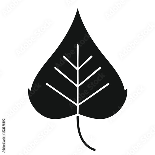 Single black silhouette aspen leaf botanical illustration