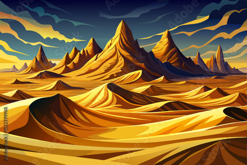 Vector illustration of a desert landscape with golden sands and soft dunes perfect for nature scenes, travel posters, background art, and minimalist designs