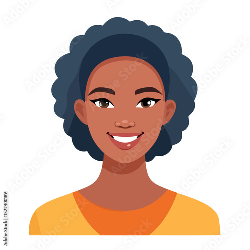 Flat Vector. Portrait of only one Woman. Simple Background.