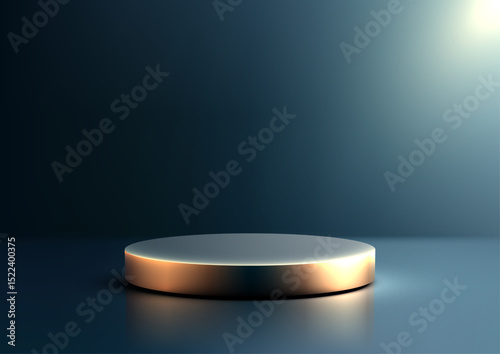 metallic gold cylinder podium mockup luxury product display on dark blue gradient 3d showcase