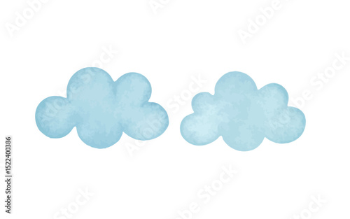 Realistic watercolor style cloud icon with soft blue hues and fluffy texture, ideal for digital weather icons, sky-themed art, decor, and web elements