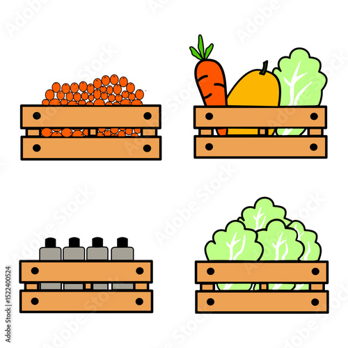 Vector of fresh vegetables and fruits in a box. Ideal for organic food, delivery service, farm market, eco packaging, and healthy lifestyle designs.