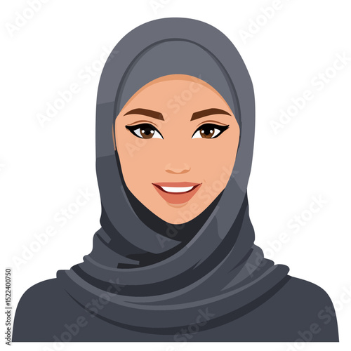Flat Vector. Portrait of only one Woman. Simple Background.