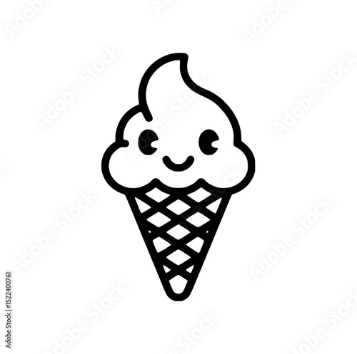 Cute ice cream cone with face black and white cartoon vector