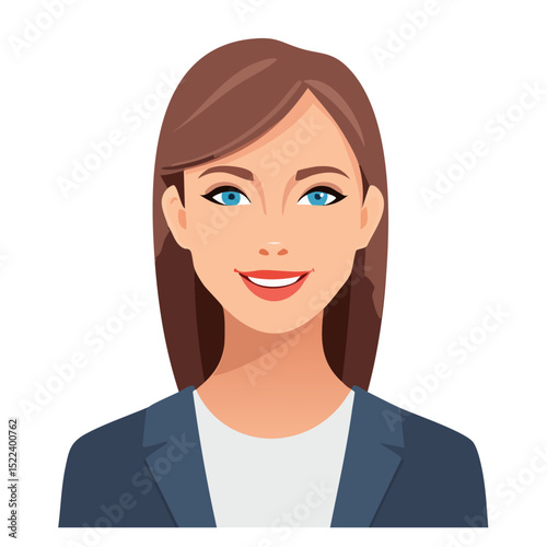Flat Vector. Portrait of only one Woman. Simple Background.