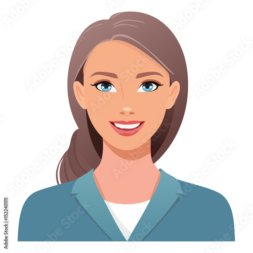 Flat Vector. Portrait of only one Woman. Simple Background.