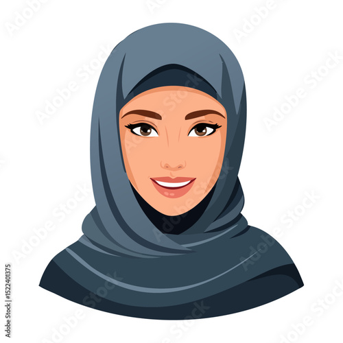 Flat Vector. Portrait of only one Woman. Simple Background.