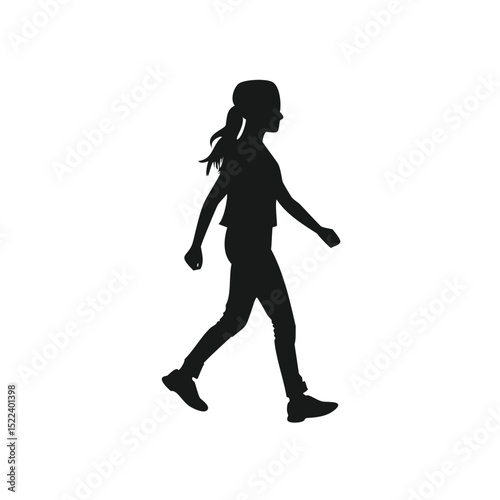 Young girl walking silhouette side profile