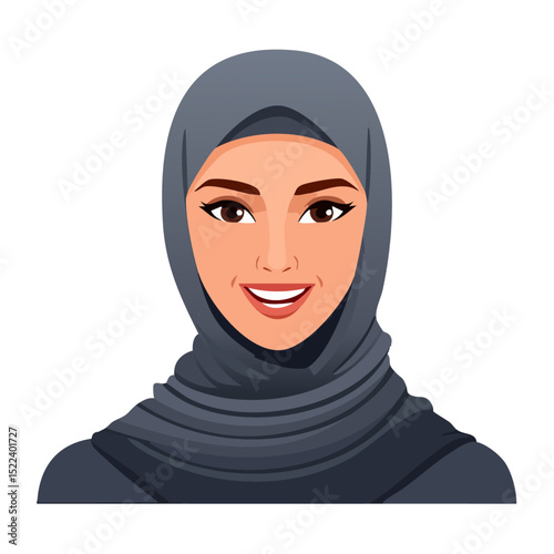 Flat Vector. Portrait of only one Woman. Simple Background.